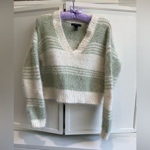 Forever 21 Fuzzy cropped sweater. Pale green and cream. Size X-small
